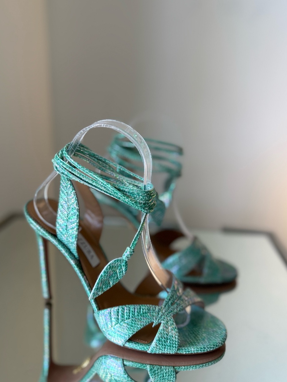 Like new Aquazzura 105mm leaf-detail ankle-tie sandals $1,095 38 - Picture 6 of 11